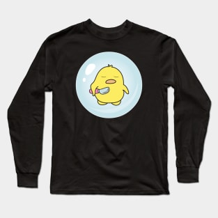 Funny Duck holding a knife in a bubble Long Sleeve T-Shirt